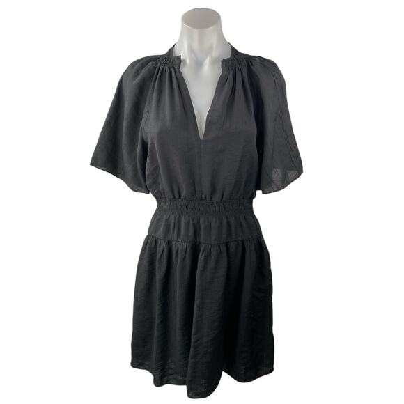 H&M Women's Black Short Sleeve V Neck Smocked Fit & Flare Mini Dress Size XS - Picture 1 of 4